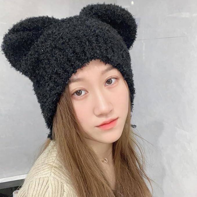 Plush Bear Knitted Hat, Warm Ear Protection